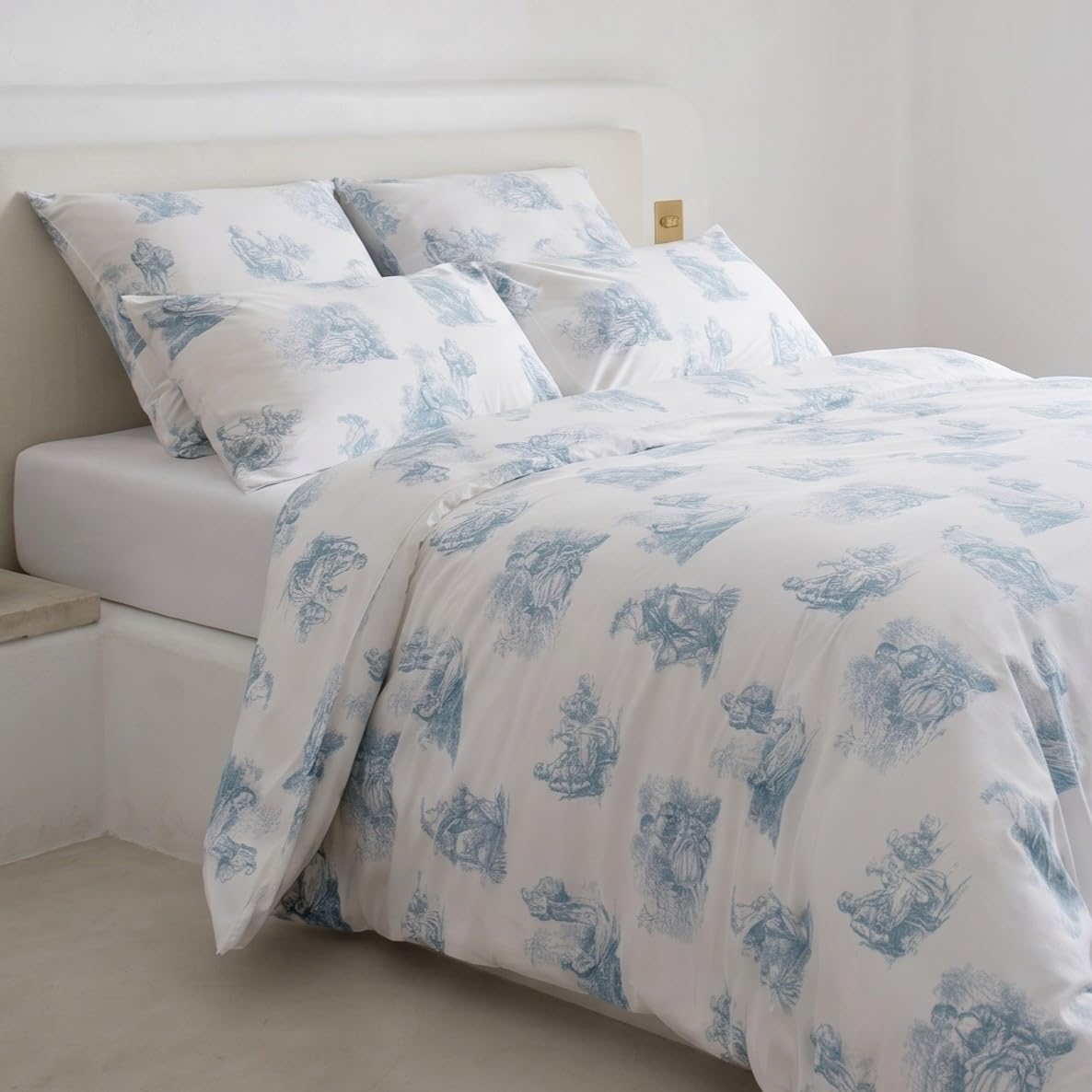 Toile de Jouy - Juego de ropa de cama (200 x 200 cm y 2 fundas de almohada de 65 x 65 cm)
