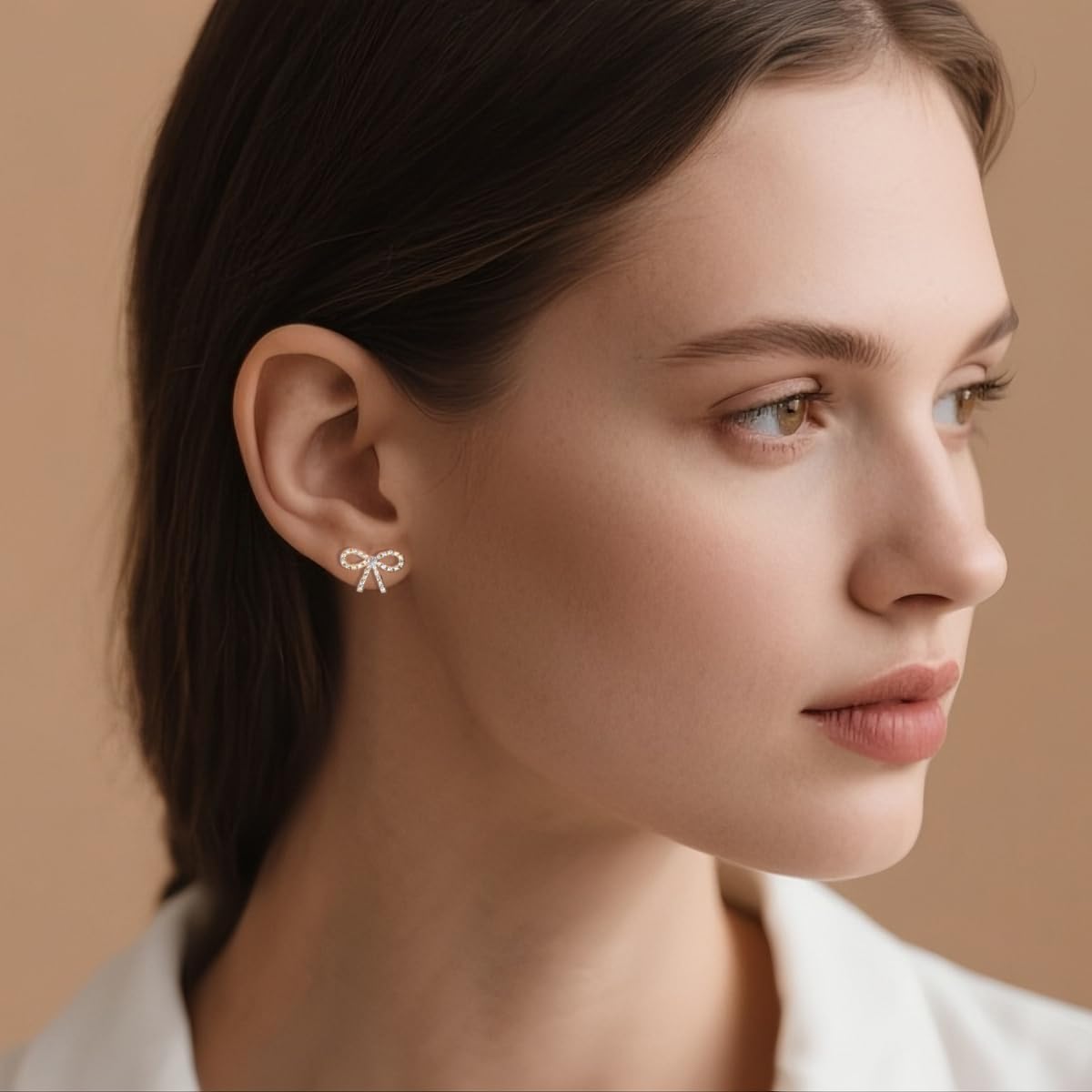 SLUYNZ Solid 925 Sterling Silver 1.7CM Bow Stud Earrings for Women Teens Sparkling CZ Bowknot Earrings Stud - Image 3
