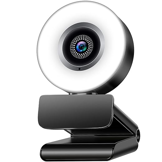 VUPUMER Webcam with Microphone 2K FHD Plug and Play USB Web Camera with Ring Light 3-Level Adjustable Brightness Webcam Gaming Camera for PC Mac Laptop Desktop, Zoom Skype Facetime Video Conference