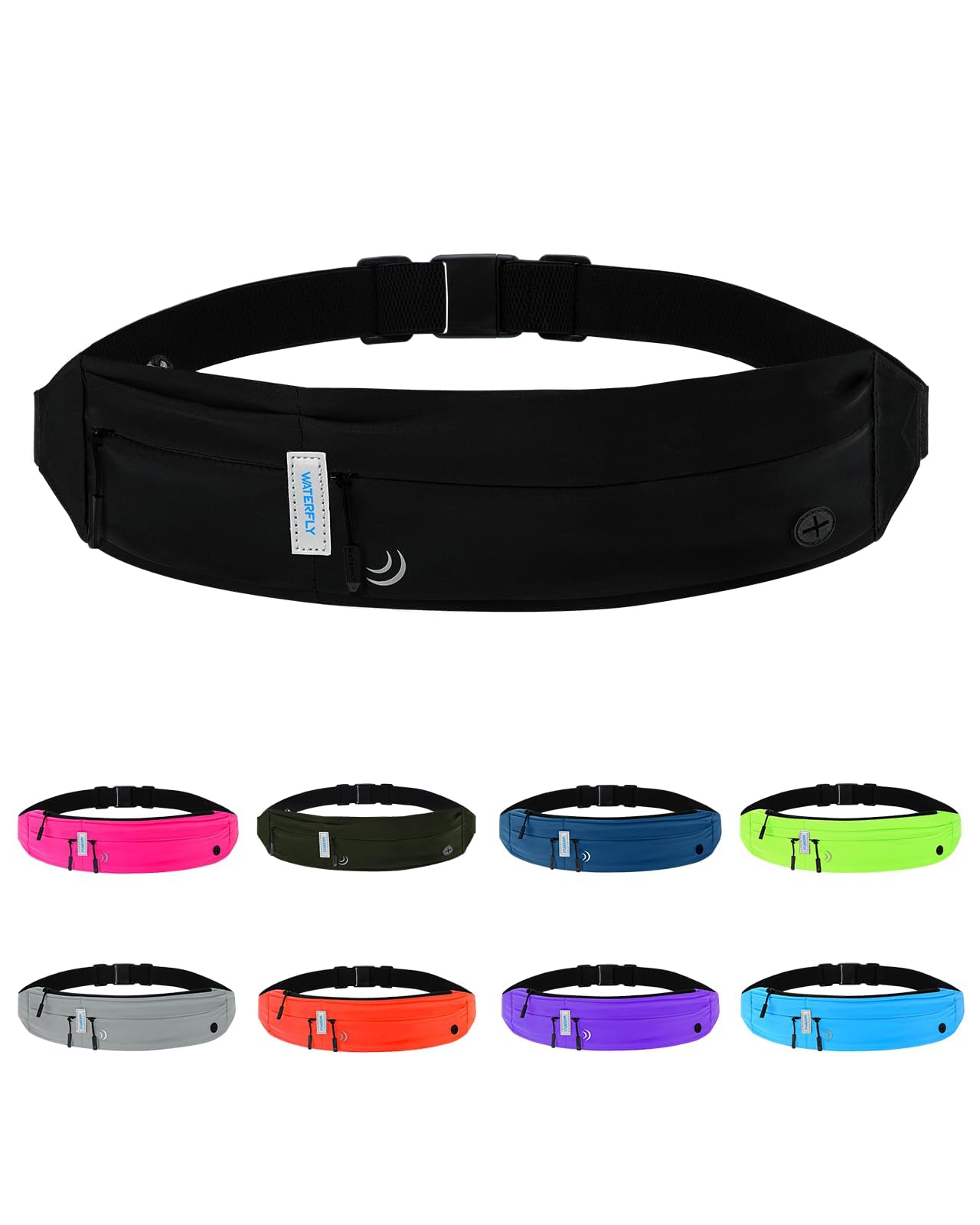 WATERFLY Marsupio Running Uomo Donna Cintura da Corsa Cellulare Porta Telefono Running Belt Maratona Jogging Fitness Sport Nero