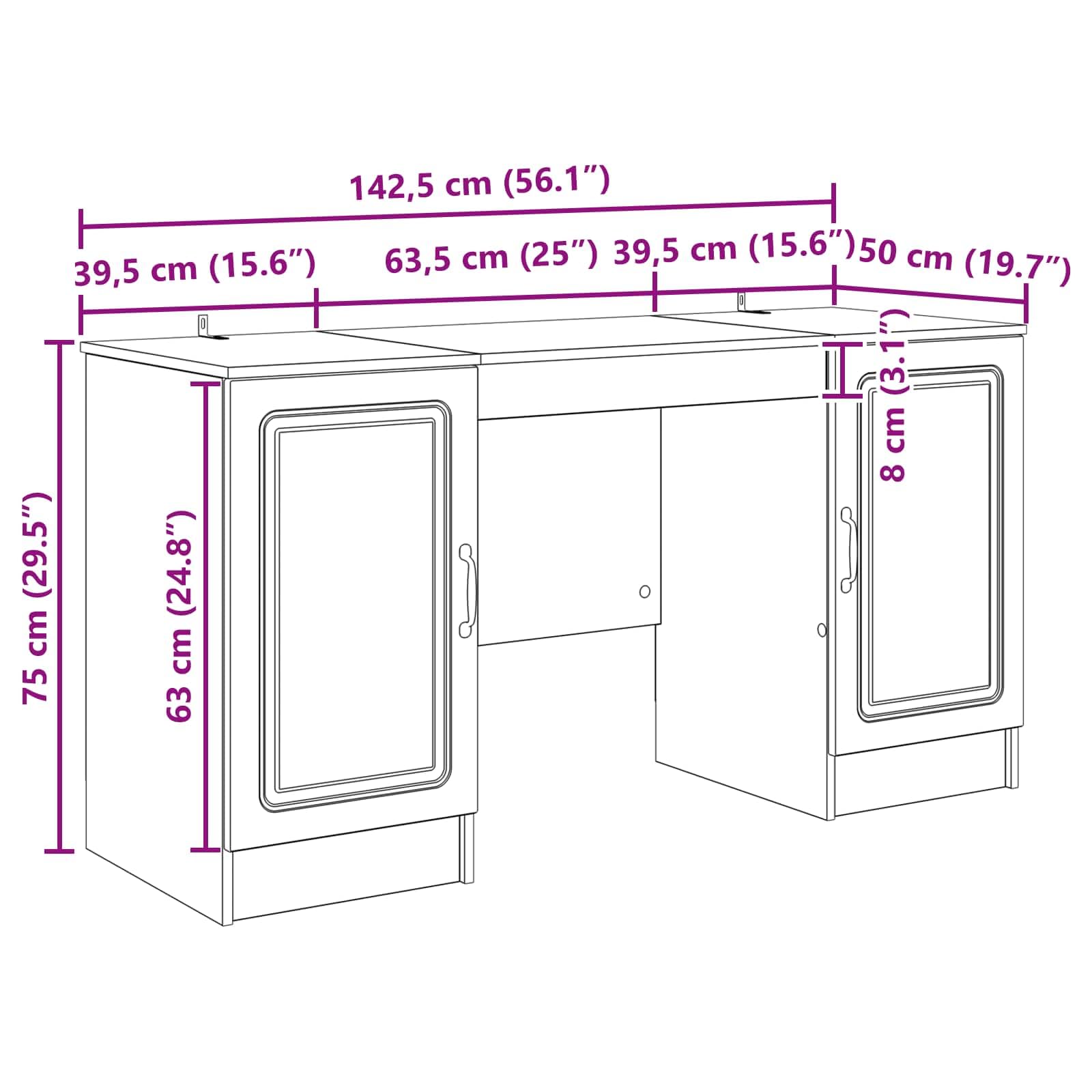 Scrivania con Libreria Grigio Cemento 142,5x50x75 cm | Mobile porta PC salvaspazio per studio e ufficio con quattro ante e ripiani interni per organizzare documenti.