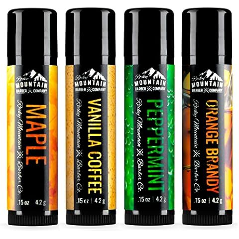 Lip Balm Set - 4 Scents - Maple, Vanilla, Peppermint, & Orange Brandy - No Shine Matte Finish - Ingredients include Coconut Oil, Avocado Oil, Bees Wax, & Shea Butter Cover