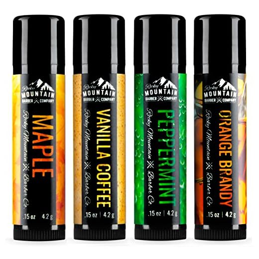 Lip Balm Set - 4 Scents - Maple, Vanilla, Peppermint, & Orange Brandy - No Shine Matte Finish - Natural Ingredients include Coconut Oil, Avocado Oil, Bees Wax, & Shea Butter