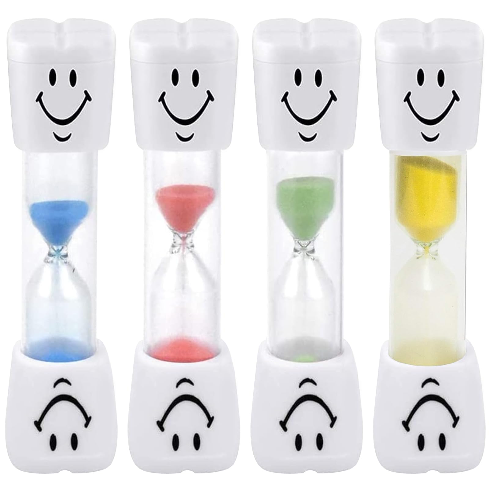 4Pcs Tooth Brushing Sand Timer, Dentinal Timer for Kids, Kids Bathroom Accessories, Hourglass Timer, Smile Sand Egg Timer, Smile and Brush for Healthy Teeth, Blue, Green, Yellow & Red (2 min)