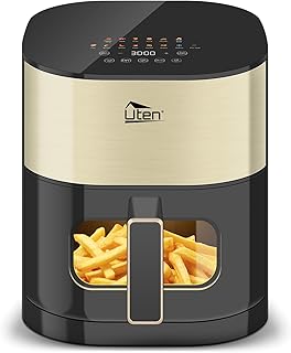 Uten Double Resistance Air Fryer 5.5 L with Window, Colour Screen, 14 Preset Menus, Delay Start, Oil Filter, 2 Resistance …