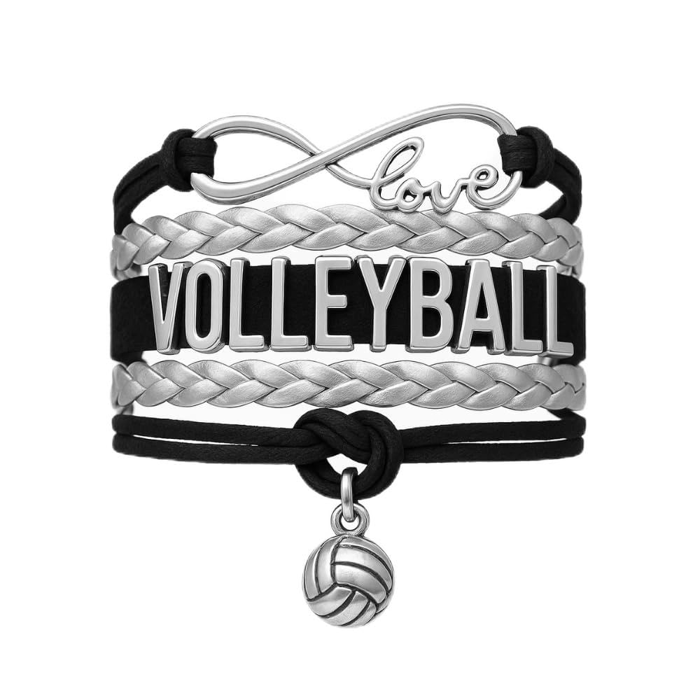 Volleyball Bracelets For Girls- Ideal Volleyball Gifts &amp; Souvenirs. Adjustable Charm Bracelet with Moveable Letters, Infinity Symbol &amp; Silver Volleyball Charm. Fashionable Bracelets by SportyBella.