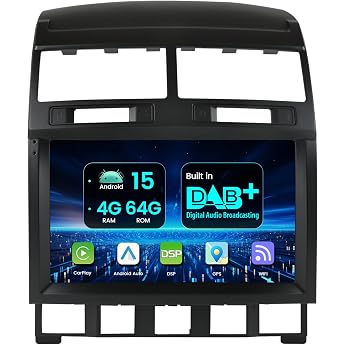 Built-in DAB+ 9 Inch IPS Android 15 Double DIN Car Radio for VW Touareg 7L 2002-2010 Rear Camera 4G + 64G Carplay DSP Supports WiFi/BT5.0/USB/MirrorLink/SWC/FM/AM/RDS