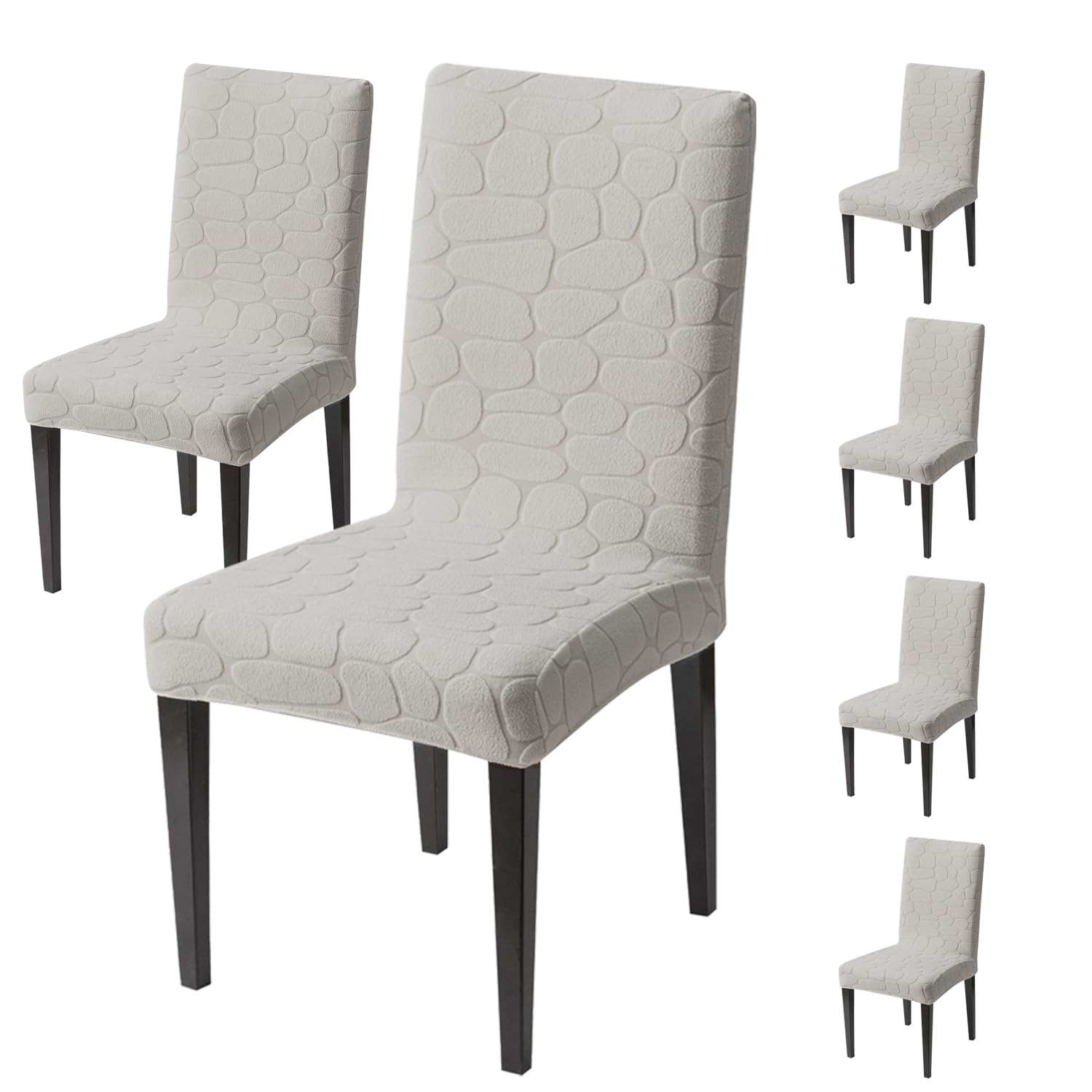 House of Quirk Premium Stretch Dining Chair Covers – 220 GSM Thick Jacquard Fabric, Decorative Washable & Removable Chair Protector for Dining Room (Grey, Pack of 6)-image-41