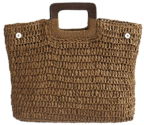 Sac en paille café noir de style bohème avec sa poignée haute intégrée