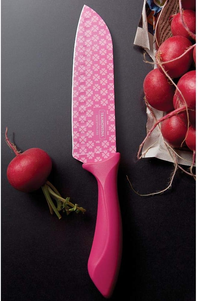 Tramontina Colorcut 7 Inches Cook Knife with Stainless Steel Decorated Blade and Pink Polypropylene Handle