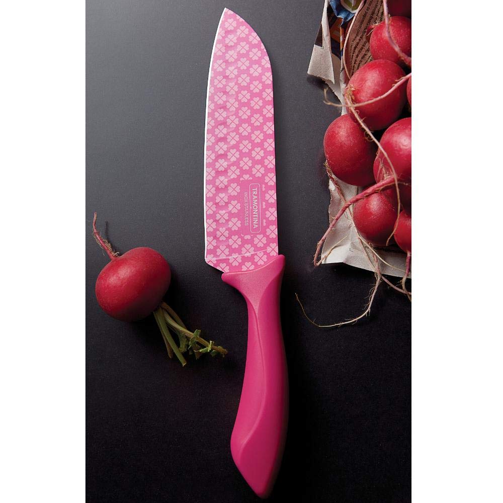 Tramontina Colorcut 7 Inches Cook Knife with Stainless Steel Decorated Blade and Pink Polypropylene Handle
