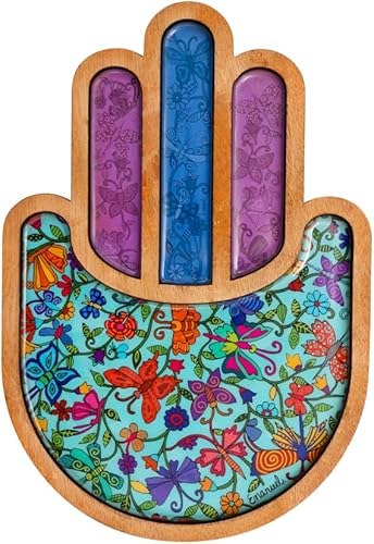 Vista 2 de Yair Emanuel - Colgante de pared colorido Hamsa de buena suerte, diseño pintado a mano vibrante de 9 pulgadas (HAX-1)