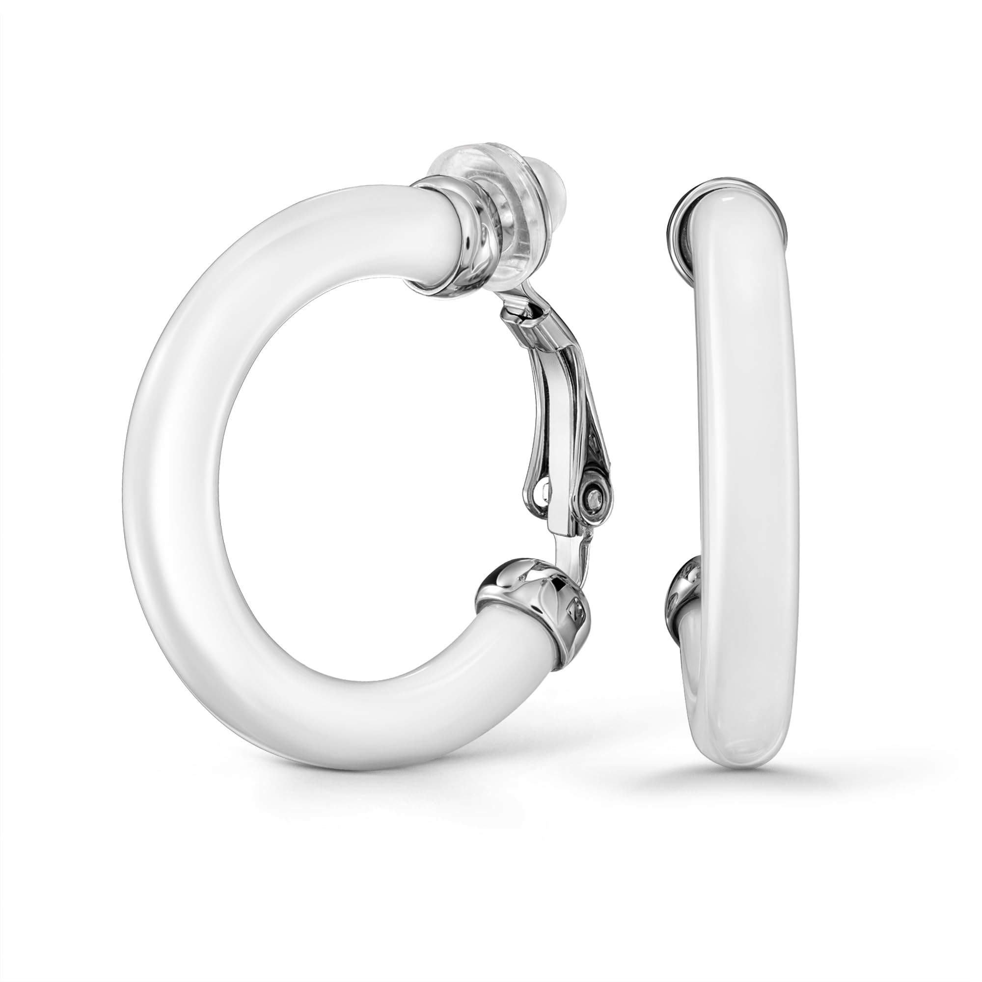 Traveller Orecchini a clip, colore argento, resina bianca, 25 mm, platinati, 157714, 25mm, resina