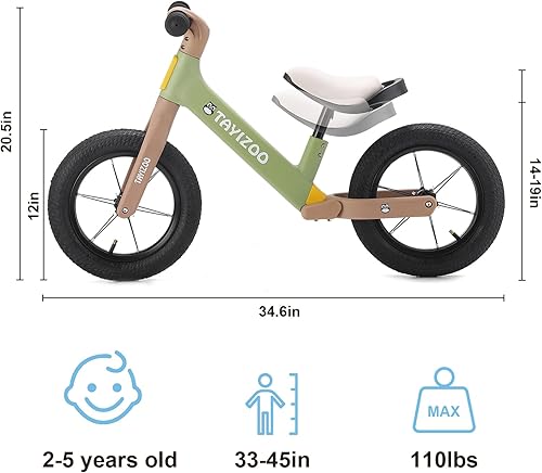Miniatura 6 de Bicicleta de equilibrio para niños de 2 años, ruedas inflables de goma brillantes de 12 pulgadas, marco de nailon, edad de 24 meses a 5 años de