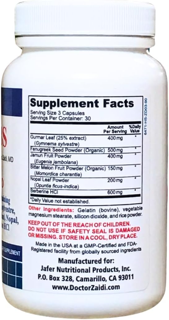 DIAHERBS is a Premium Blend of six Herbs formulated by an Endocrinologist, Dr. Sarfraz Zaidi, MD. These Herbs are Fenugreek, Bitter Melon, Gymnema Sylvestre, Jamun, Nopal and Berberine.