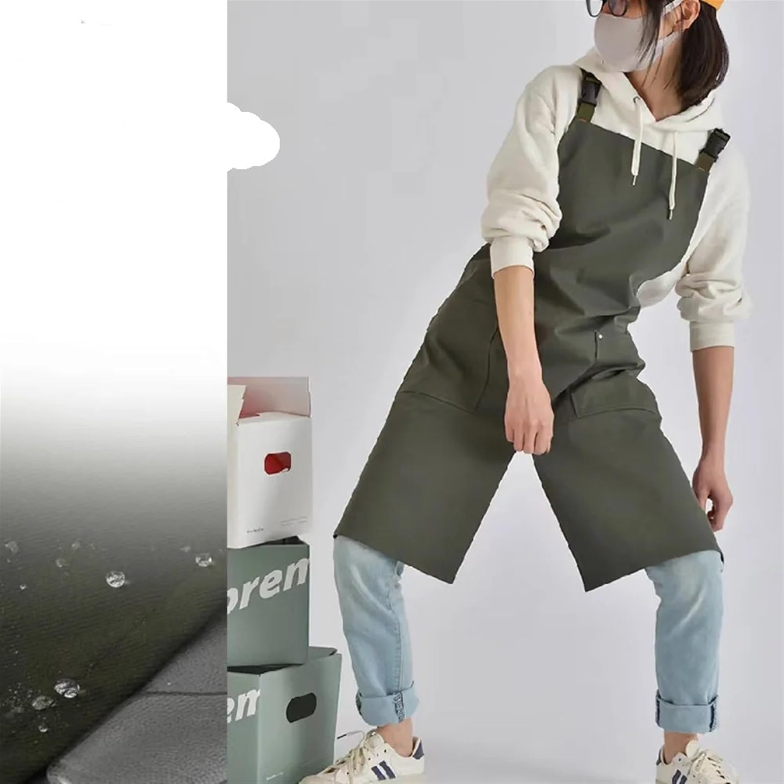 Delantal de Trabajo Delantal Café Restaurante Lona Ropa de trabajo Un delantal Cocina Mujeres Estilo Navidad