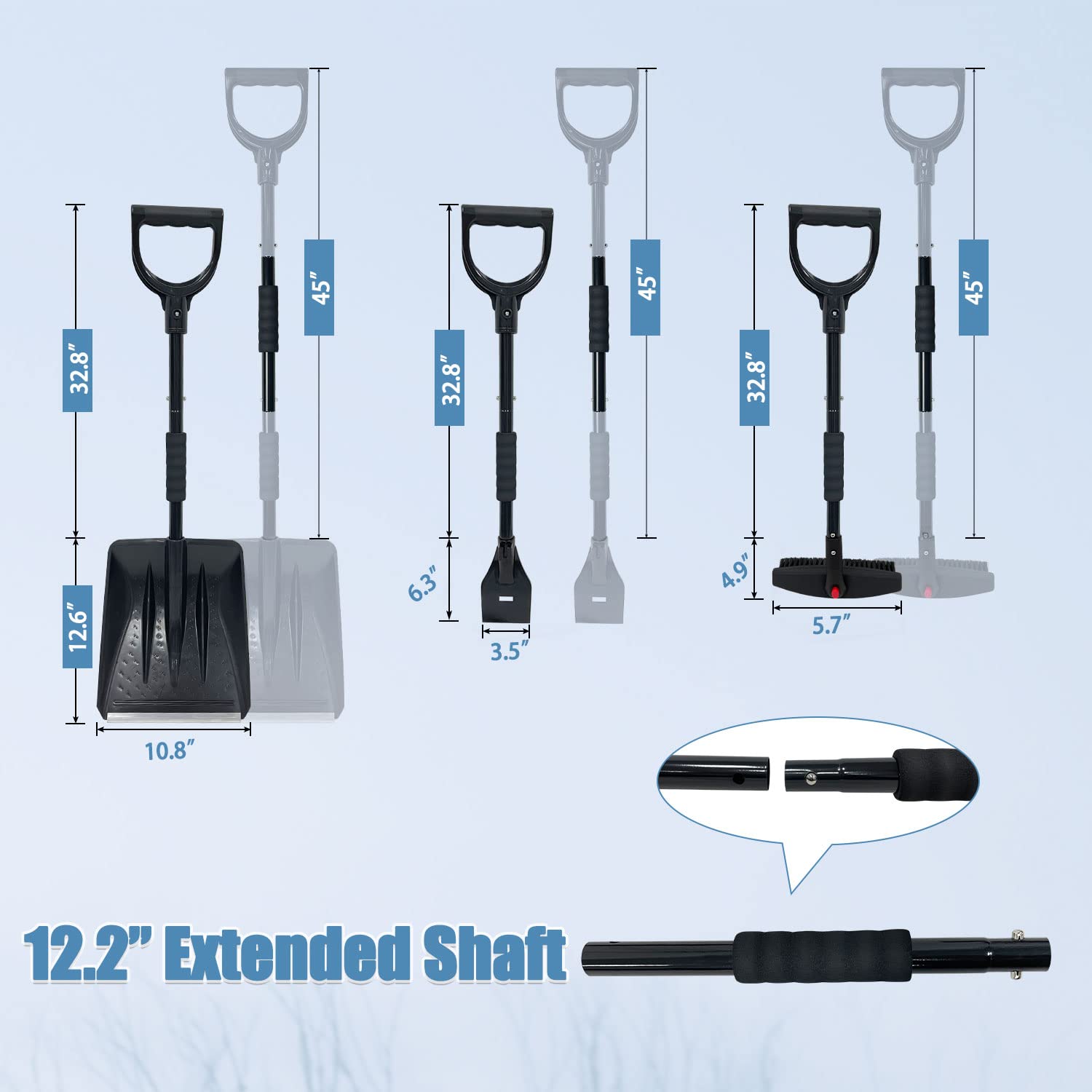 Sutekus Schneebürsten-Set enthält Schneeschaufel, Eiskratzer, Schneebürste und Auto-Windschutzscheiben-Schneeabdeckung für Autos, SUVs, LKWs (schwarz)
