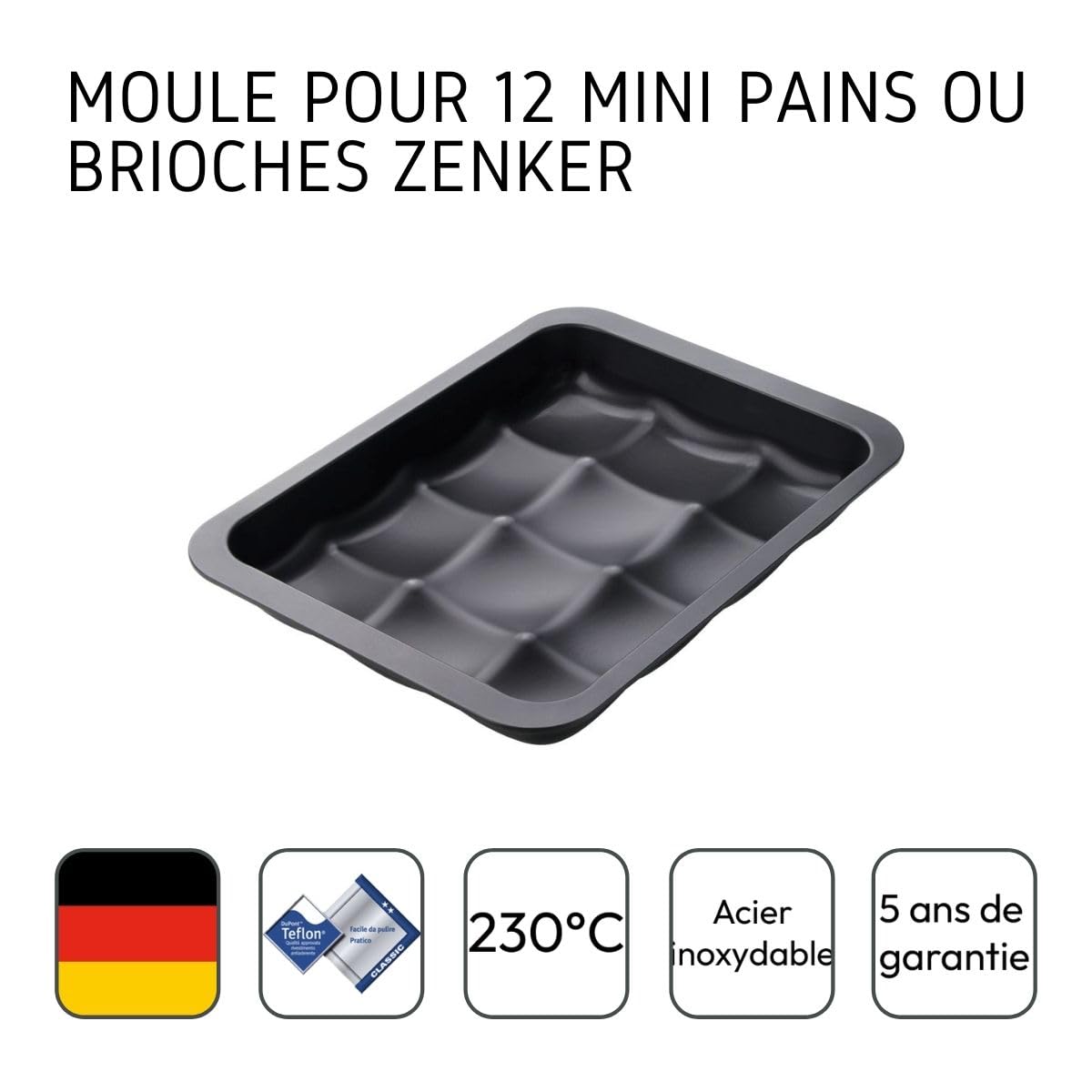Zenker Brötchenform Black Metallic, hochwertige Dampfnudelform mit Antihaftbeschichtung, Backform für 12 Buchteln, eckiges Backblech für kleine Brote, vielseitige Form (Farbe: Schwarz)