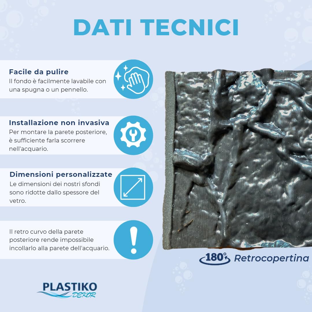 PLASTIKO - Acquario Sfondo 3D I 60x30 cm I Facile da Montare e Pulire I Non Richiede Colla I Sicuro per Gli Animali I Grigio con Un Modello di Pietre Basse