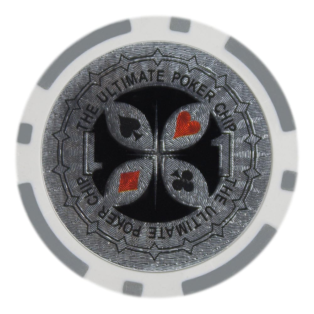 Playzaic 14-gram The Ultimate Poker Chips (50-Pack) Heavy Clay Composite Set - Bulk Casino Chips with Denominations for Texas Holdem, Blackjack - Betting Game Accessories ($1 White)