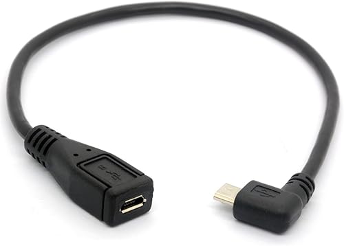 Miniatura 2 de Micro B 5 pines ángulo recto 90 grados Cable de extensión macho a hembra Adaptador 9.8 in Cable USB de sincronización y carga (izquierda)