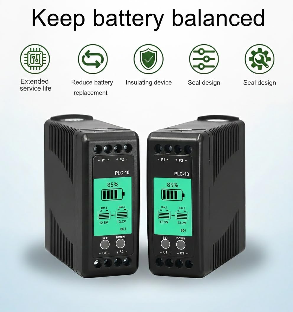 Equalizzatore batteria al piombo acido 12V, bilanciatore attivo 10A Lipo/Lifepo4 collegato in serie parallela misuratore LCD per 24/36/48V/96V, equalizzatore batteria PLC-10 batterie interruttore