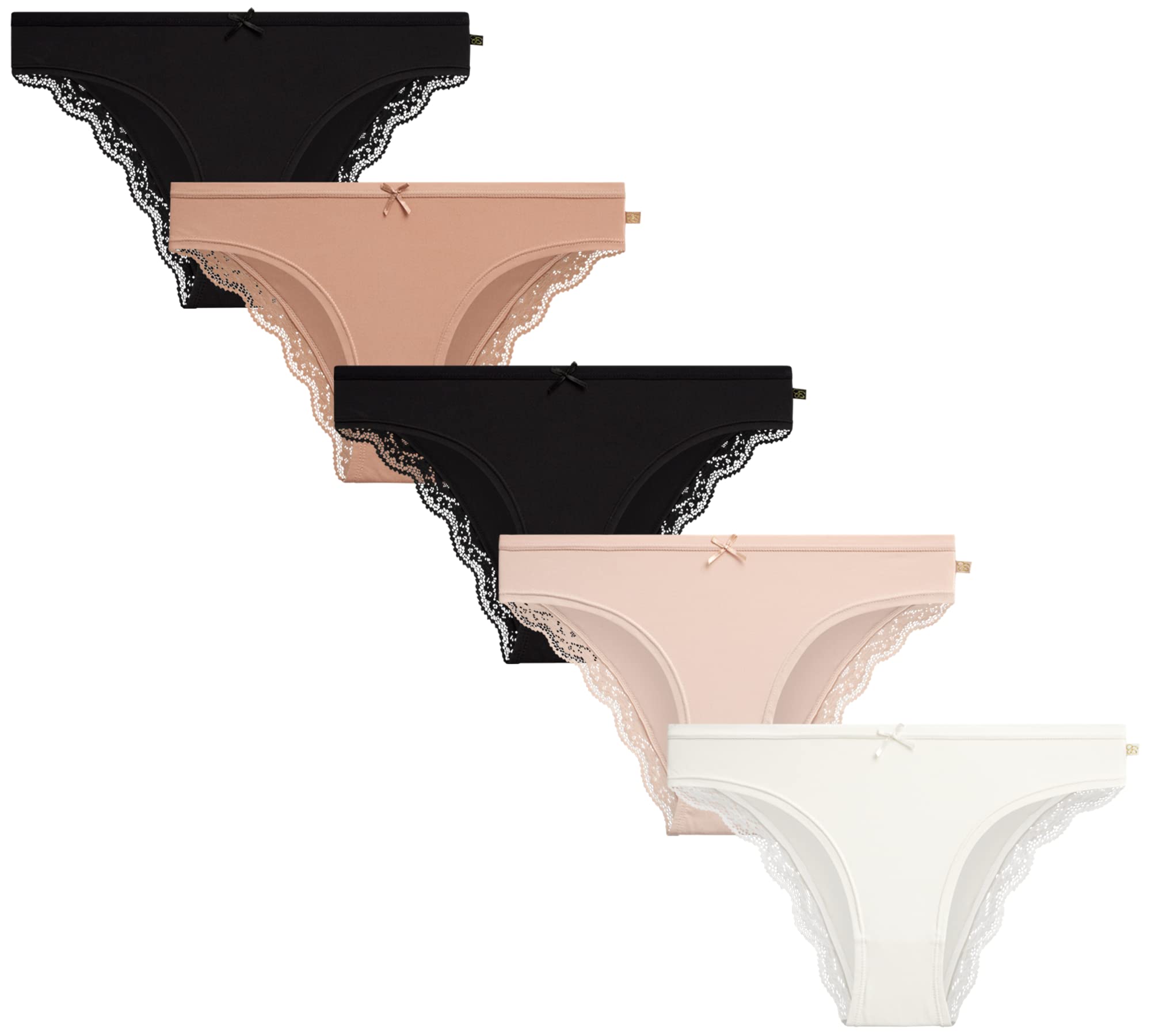 Jessica SimpsonWomen's Bikini Underwear - 5 Pack Sexy Lace Trim Seamless Panties Briefs for Women