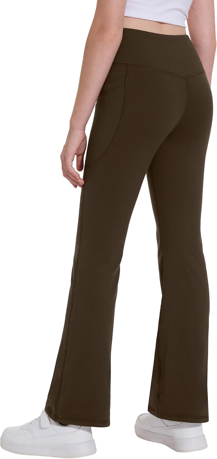 Desol Girl's Fleece Lined Flare Leggings with Pockets Crossover High Waisted Dance Bootcut Yoga Pants for Winter - Image 2