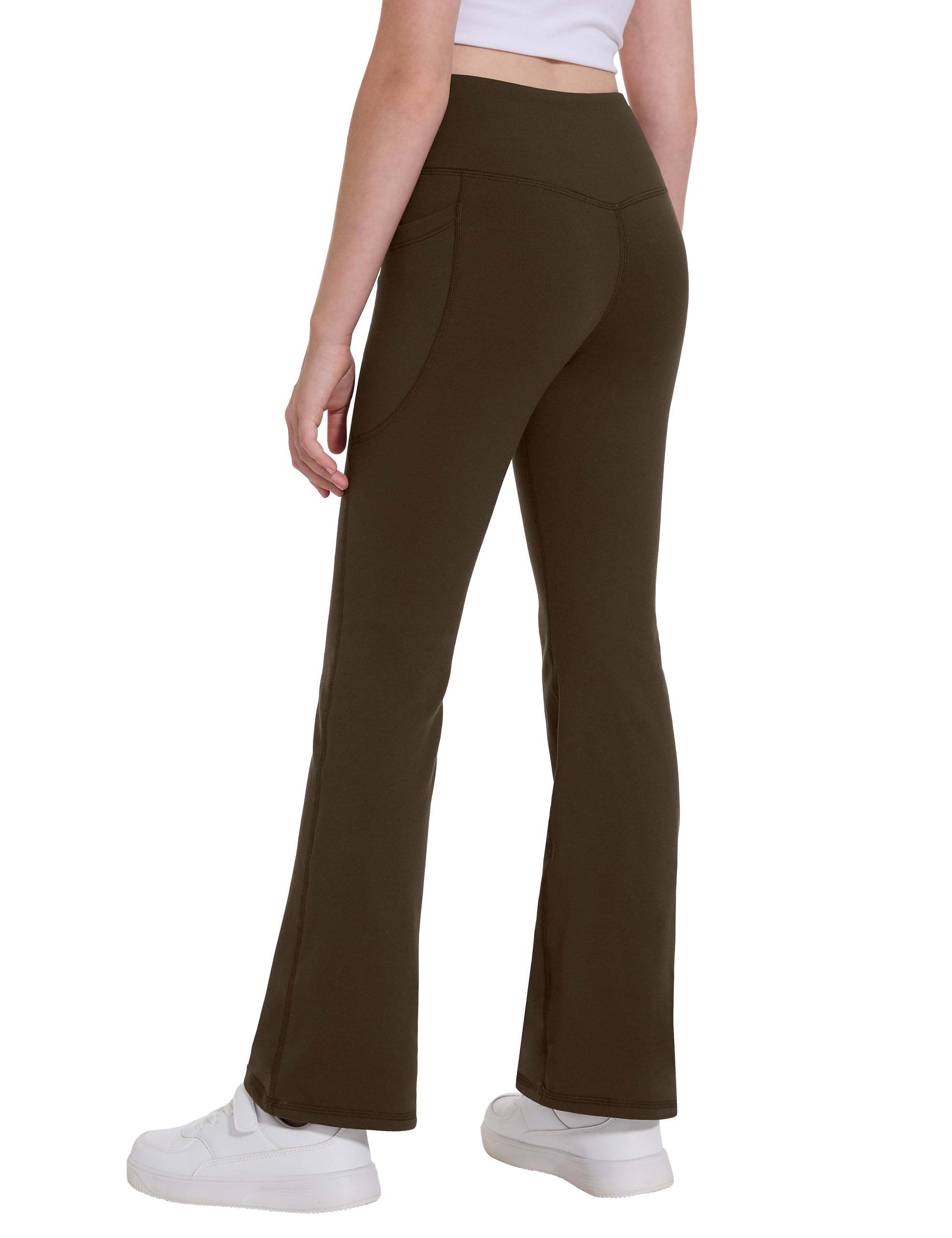 Desol Leggings svasati da ragazza foderati in pile con tasche incrociate a vita alta per danza bootcut pantaloni da yoga per l'inverno