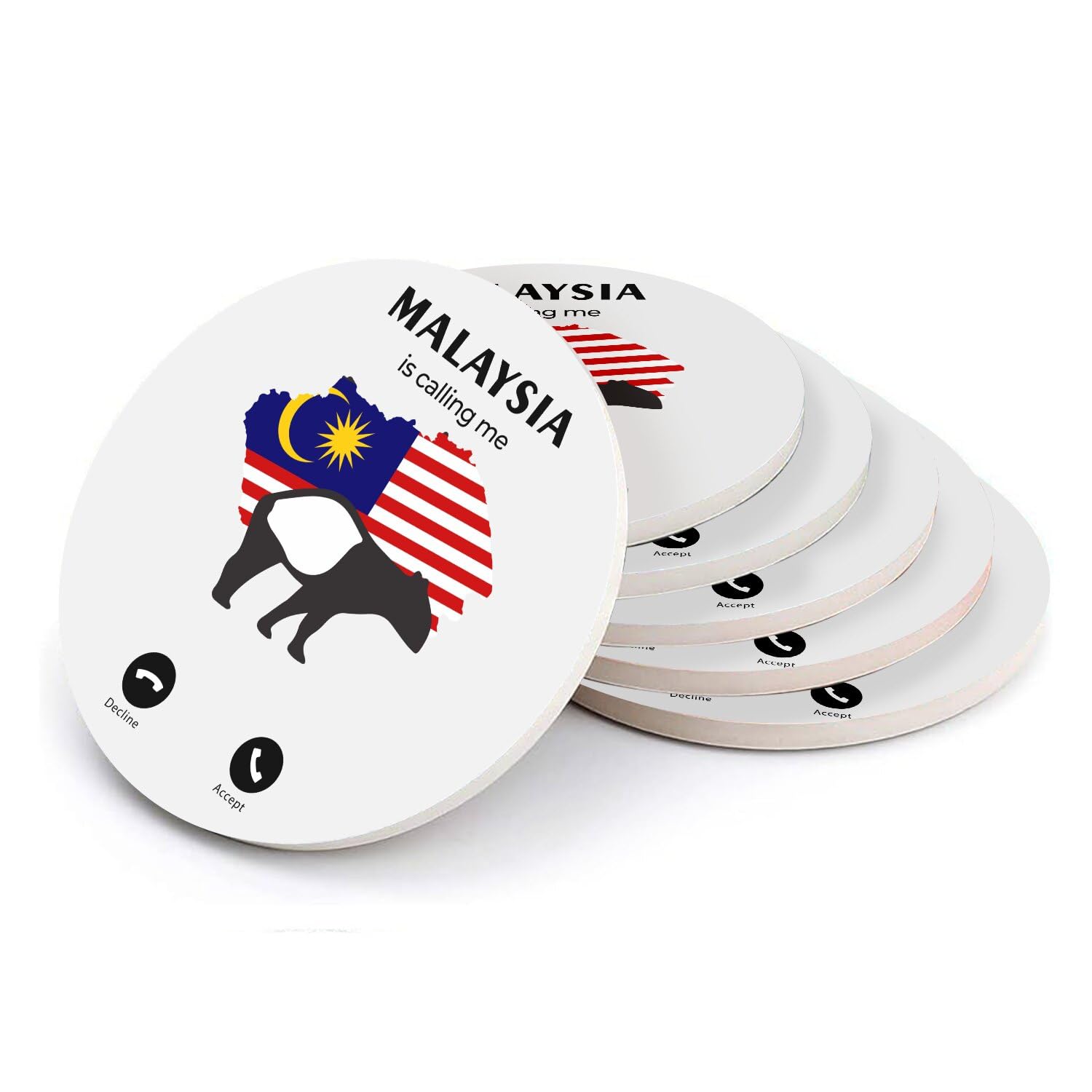 Sous verre ronds en céramique Malaysia lot de 6 idée cadeau idéale pour fans de voyage