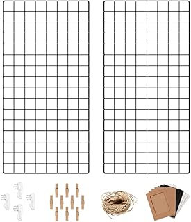 Wall Grid Photo Shelf, Ins Art Hanging Display Grid Panel for Decor & Storage, Metal Wire Notice Boards & Memo Board, Mesh...