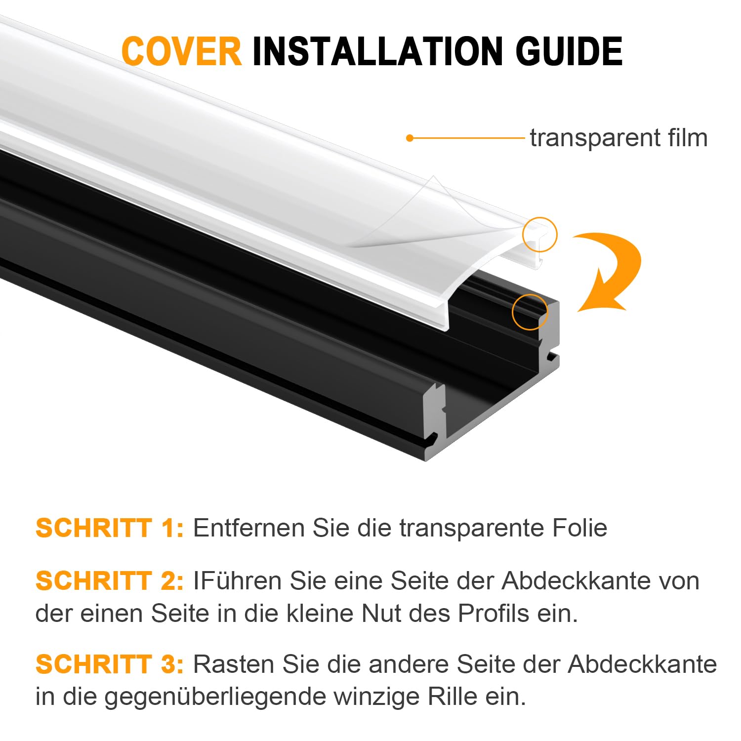 Angdarun Perfil de aluminio LED negro, perfil de tira LED 6 paquetes x 1 m en forma de V, riel de tira LED, difusor LED con puntas (blanco + negro U form 6 Stück)