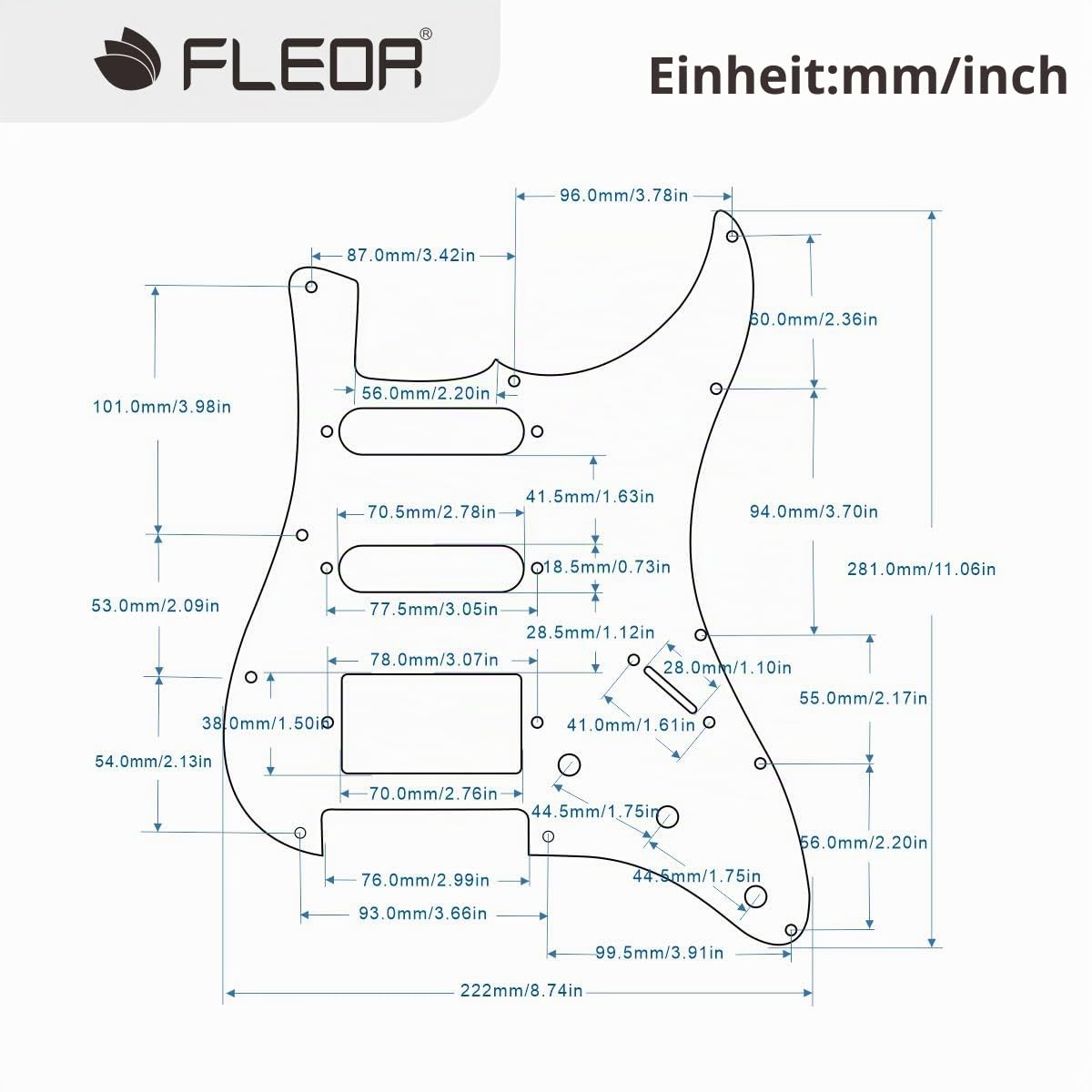 FLEOR Alnico V Geladen Vorverdrahtet Pickguard Satz SSH Alnico Dual Rail Humbucker für ST E-Gitarre Ersatz Schwarz 3-lagig