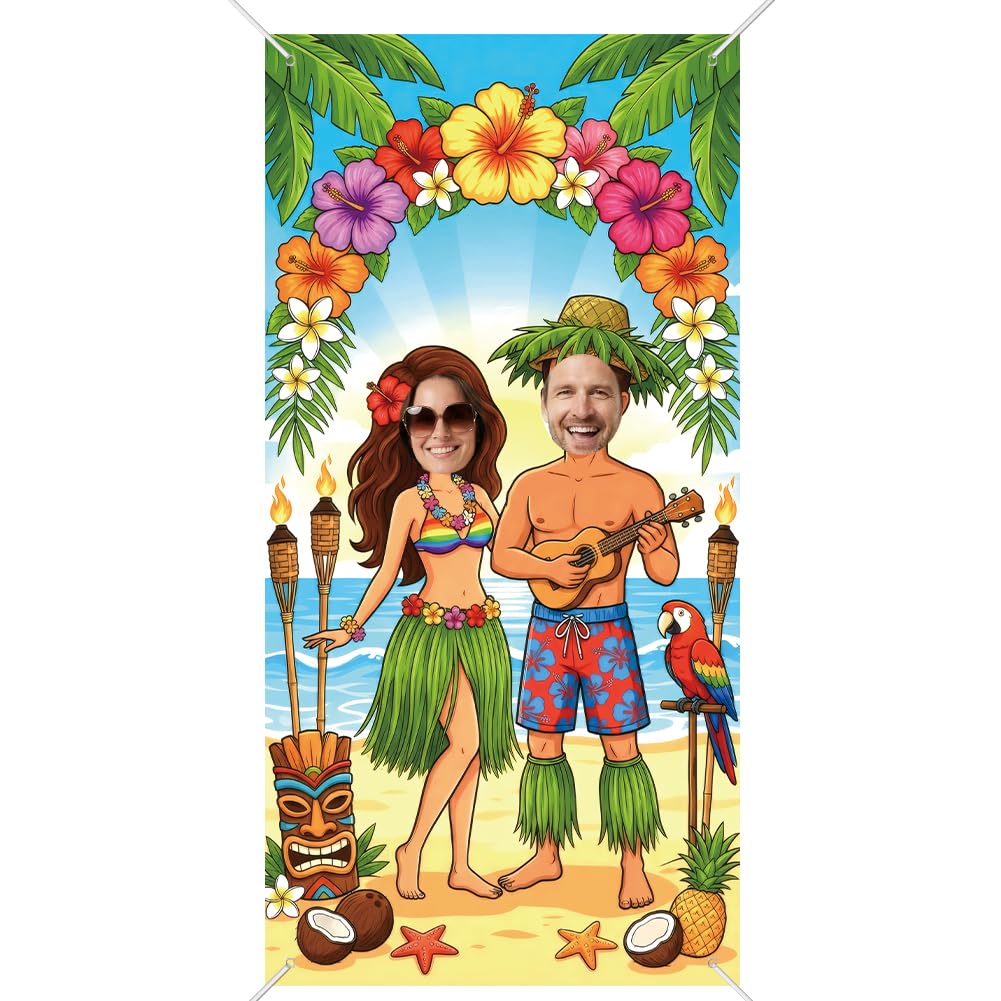 SUPERDANT Hawaiian Summer Photo Prop Banner Singing Dancing Couple Photo Door Banner Fabric Reusable Waterproof Hanging Backdrop Decor for Seaside Beach Party Banquet Supplies 180x90cm