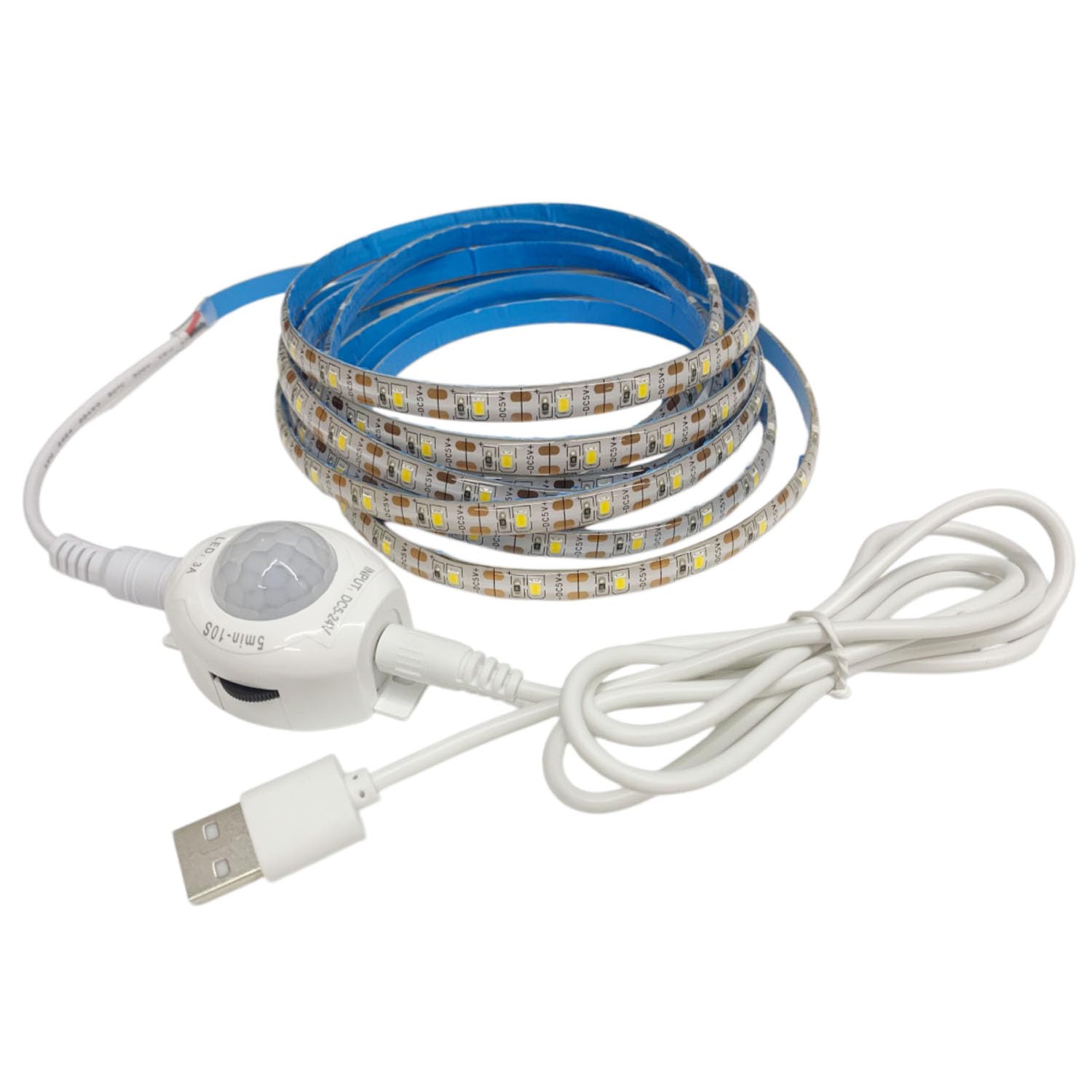 saiyuchen USB 5V LED Strip Light Waterproof SMD2835 with Sensitive PIR Motion Sensor Delay Time Adjustable for Kitchen Bedroom Corridor (Cool White, 3M)