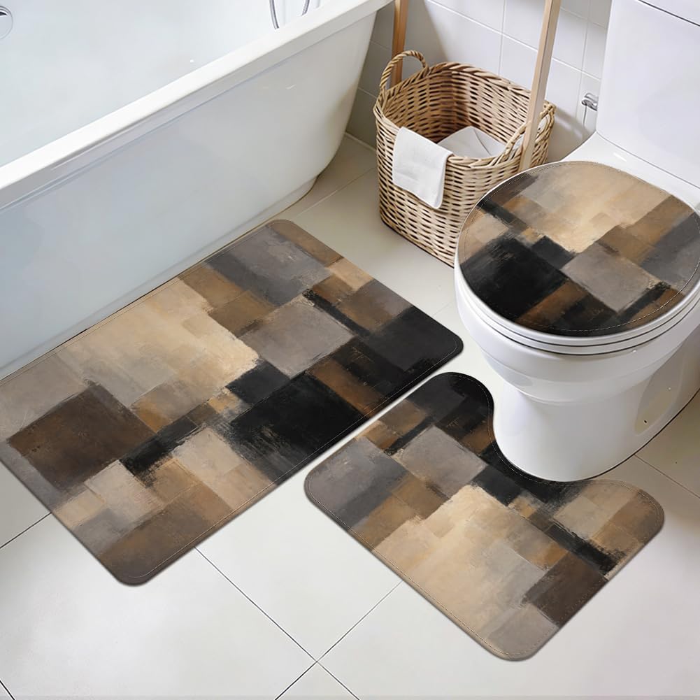 Set di 3 tappetini da bagno rustici, antiscivolo, a forma di U, per ingresso, camera da letto, pavimento, vasca da bagno, decorazione per la casa