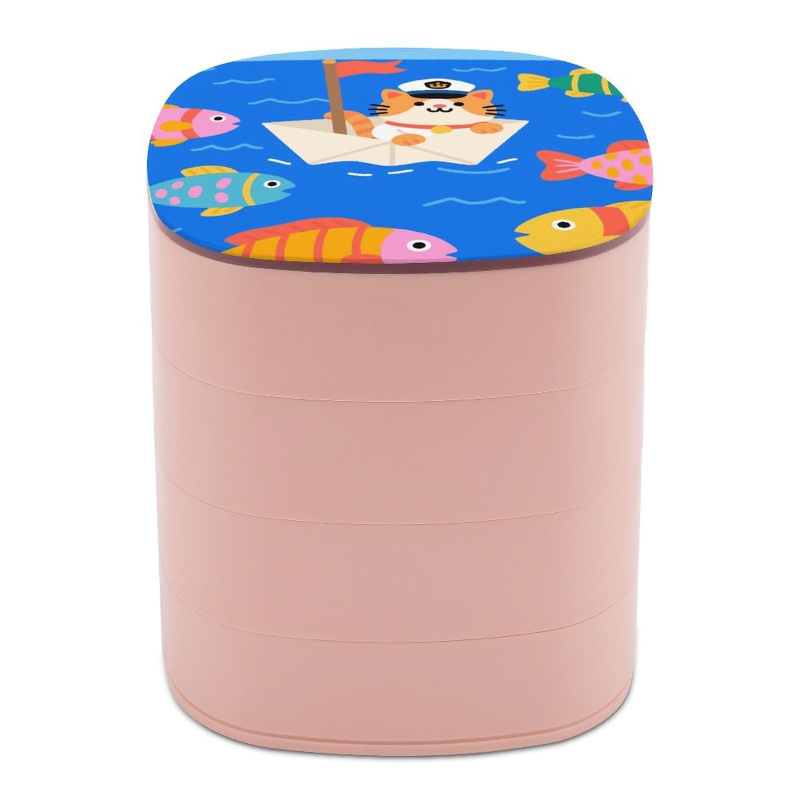 VstaDank Captain - Cat on Paper - Boat Jewelry Box with Mirror 4-Layer Rotating Jewelry Tray Case Portable Jewelry Case Trinket Boxes Trinket Cases Travel Jewelry Organizer Earrings Storage Box