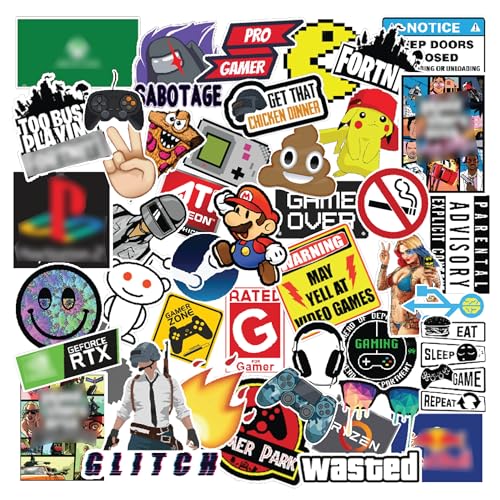Image of CodersParadise - Pack of 50 Gaming Vinyl Stickers for Laptop, Waterproof & Residue-Free for Laptop, Mobile, Bike, Water Bottle, Notebook, Helmet & Gaming Setup Decor