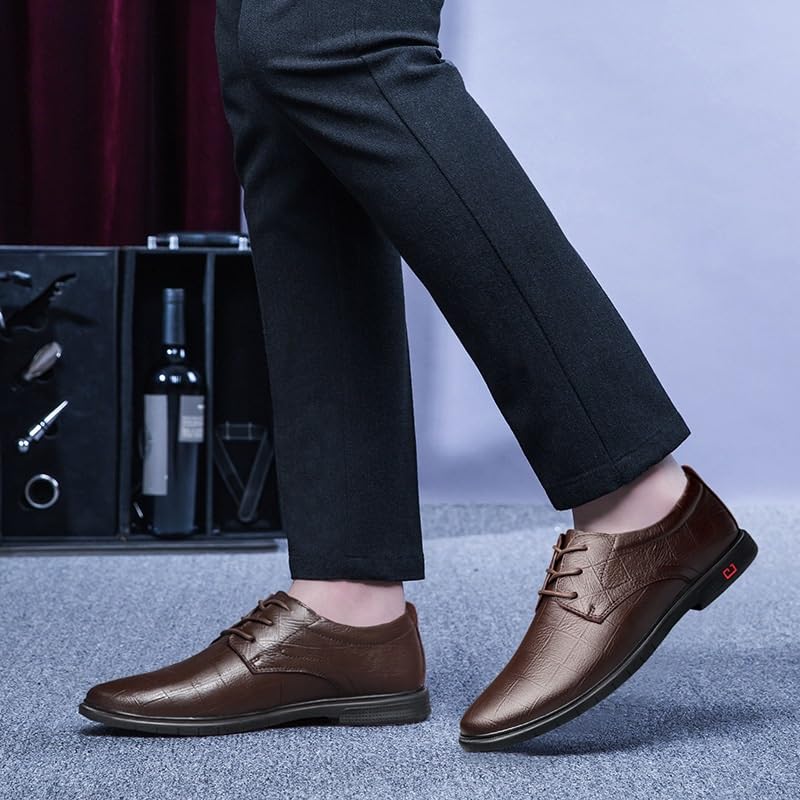Business Dress Oxford Formal Shoes for Men French Leather Lace-up Pointed Toe Anti-Slip Non Slip Resistant Casual2