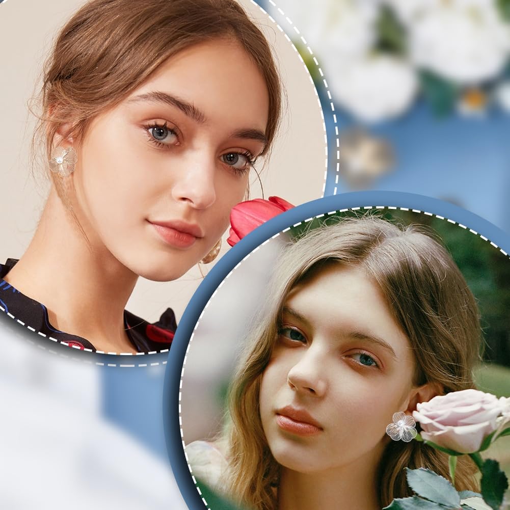 UNICRAFTALE 20 Set Flower Filigree Earrings with Beads Stud Earrings Pearl Earring Making Kit Floral Earring Making image 5