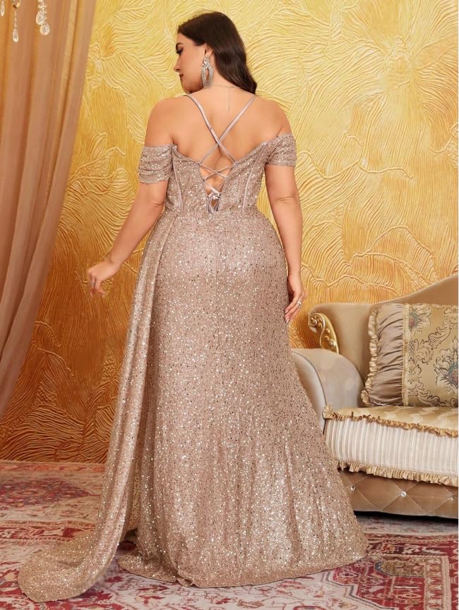 Plus Size Sequin Mermaid Prom Dress Off The Shoulder Split Bridesmaid Dress2
