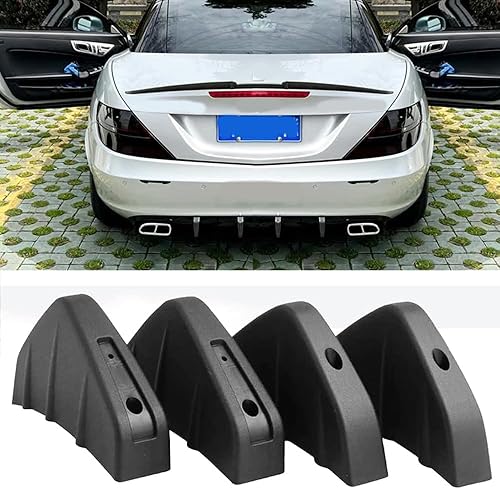 Miniatura 10 de Juego de 4 piezas de difusor universal de parachoques trasero de forma curvada de tiburón para alerón de alerón de alerón, juego de decoración para