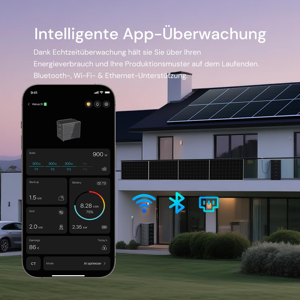 Marstek Venus D 5120 Wh Impianto solare da balcone con batteria espandibile e micro-inverter – 4 MPPT, Ingresso FV da 4 kW e uscita da 2,2 kW, Espandibile fino a 15,36 kWh, 6000 cicli, IP65, Plug&Play