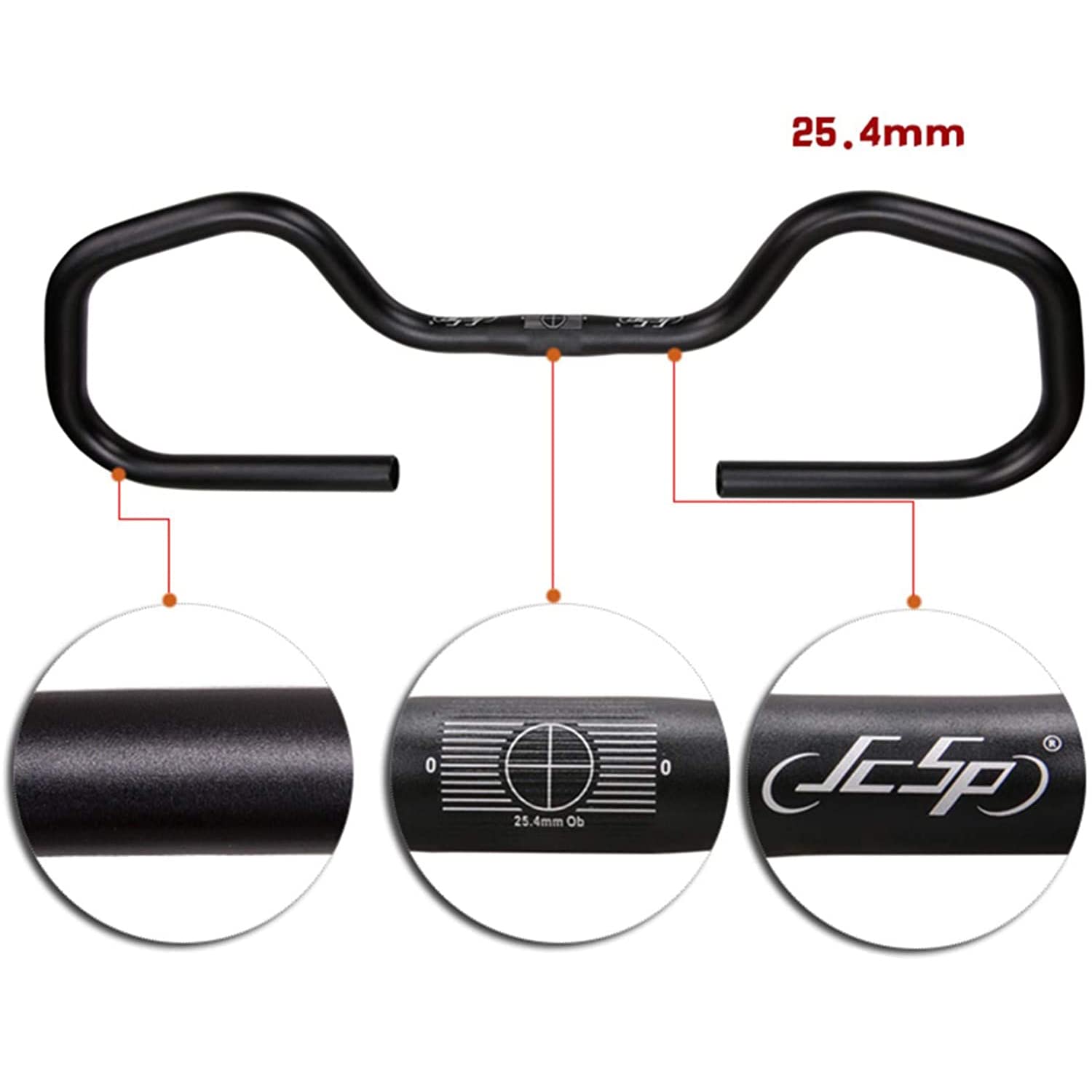 Durashmall Guidon papillon 25,4 mm de large 580 mm de large en alliage d'aluminium 6061 pour VTT, trekking, vélo de route, tourisme avec 2 poignées en
