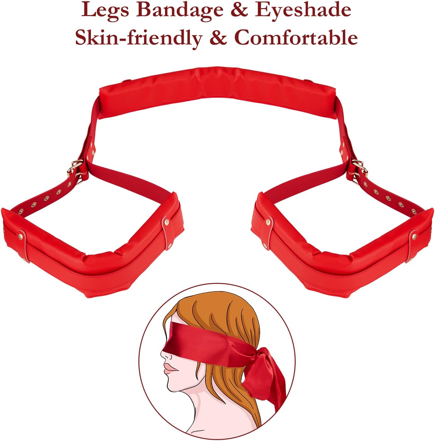 Sex Bondage Restraint BDSM Kits - Utimi Adjustable Leather Bed Restraints Wrist Thigh Leg Straps with SM Blindfold Eye Mask Adult Sex Toys Sets for Women's Pleasure and Couple Foreplay | Red