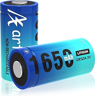 Artman CR123A 3V Lithium Battery 2 Pack, 1650mAh Camera Lithium Batteries with PTC Protection CR17345 3 Volt CR 123A Lithium-ion Battery for Flashlight and Security Device (Non-Rechargeable)