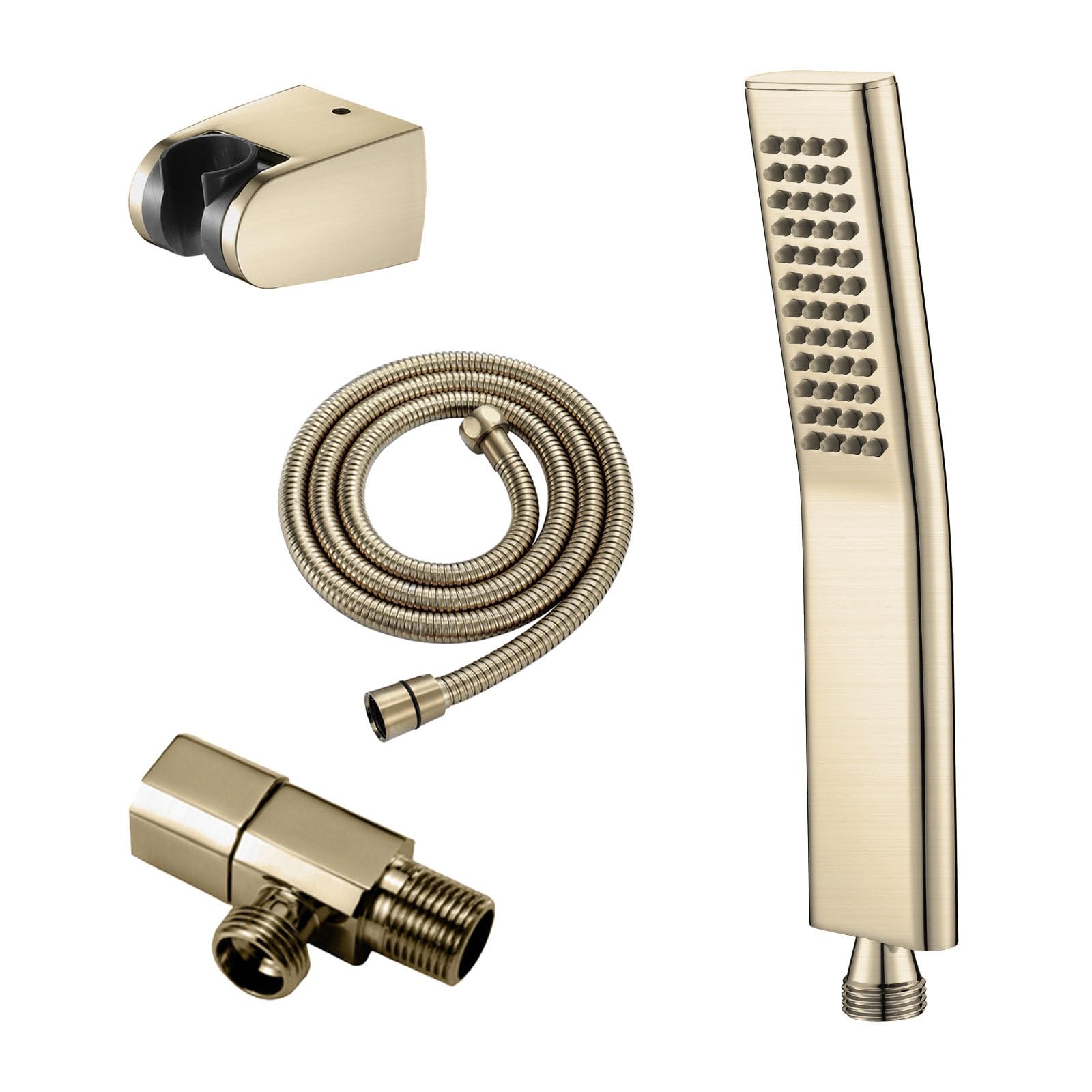Duschkopf Set mit Eckventil 1/2 Zoll, Brausekopf Antikalk-Düsen, Handbrause aus Edelstahl mit 1.5m Schlauch und Halterung, Universal Ersatzduschkopf für Bad & Dusche