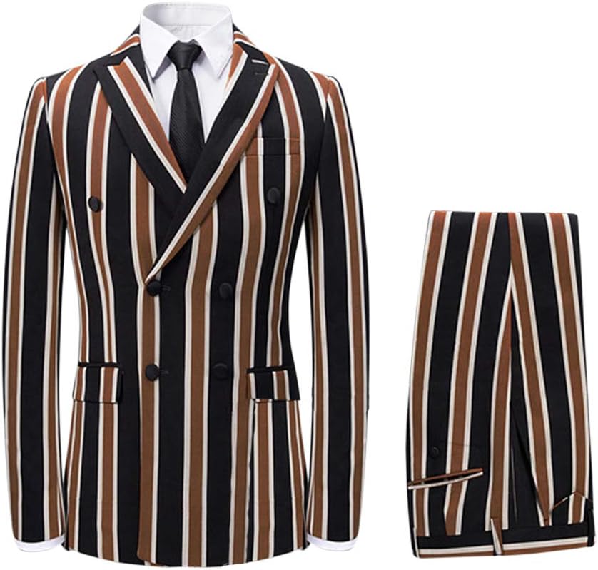 YFFUSHIMen's Colored Striped 3 Piece Suit Slim Fit Tuxedo Blazer Jacket Pants Vest Set