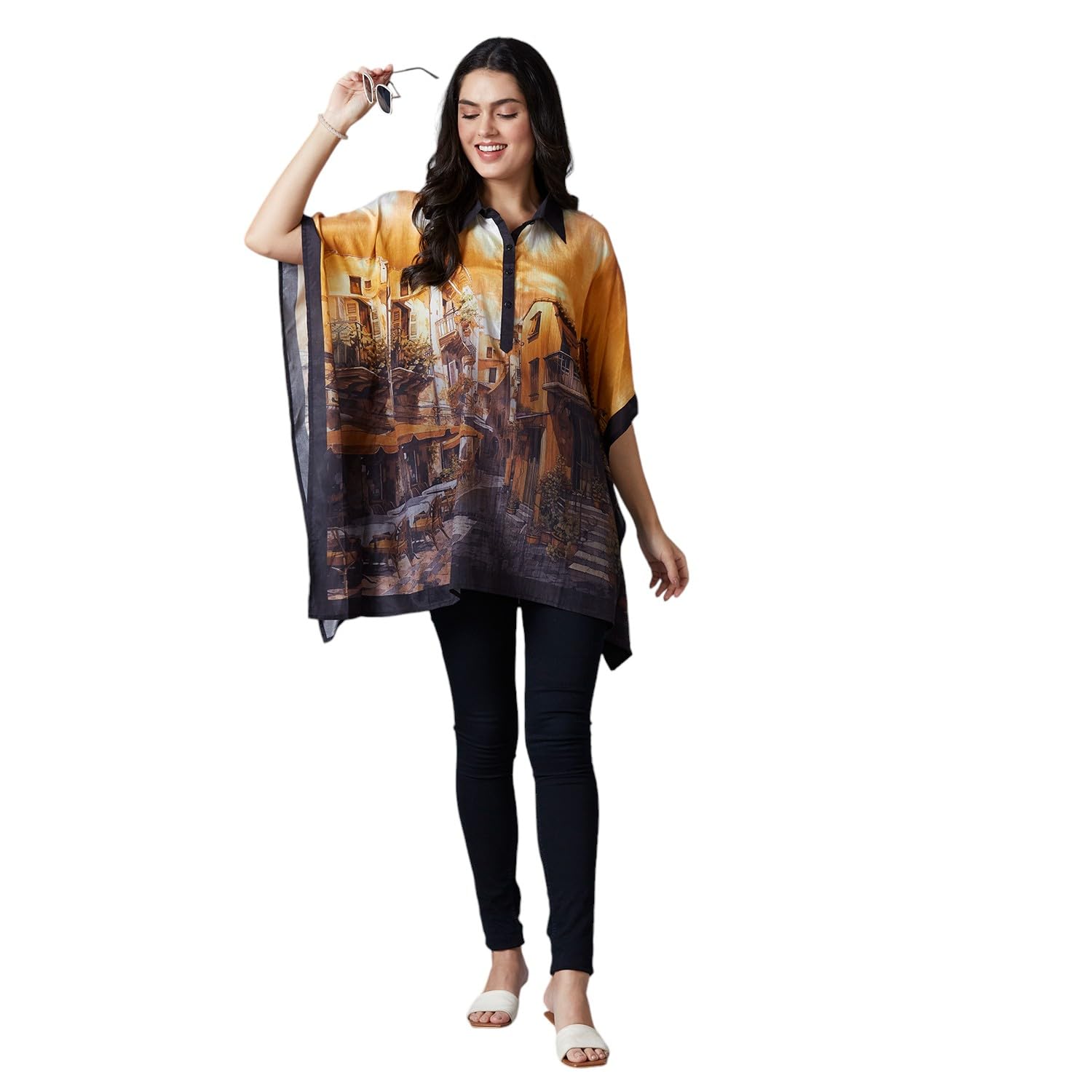 Women's || Multicolored Building Scenery Printed Kaftan Top || Viscose Material || Top Kaftan for Women || Short Kaftan-image-37