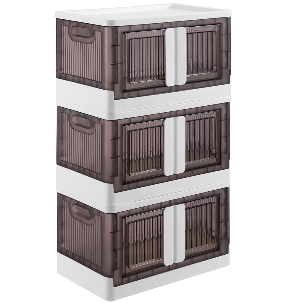 BAKAJI Scatole Portaoggetti con coperchio, Doppio Sistema di Apertura, Contenitori Pieghevoli Salvaspazio con Ruote, Scarpiera Impilabile, Armadio per Vestiti, Giocattoli, Libri, 3 x 45 Litri (Set 3)